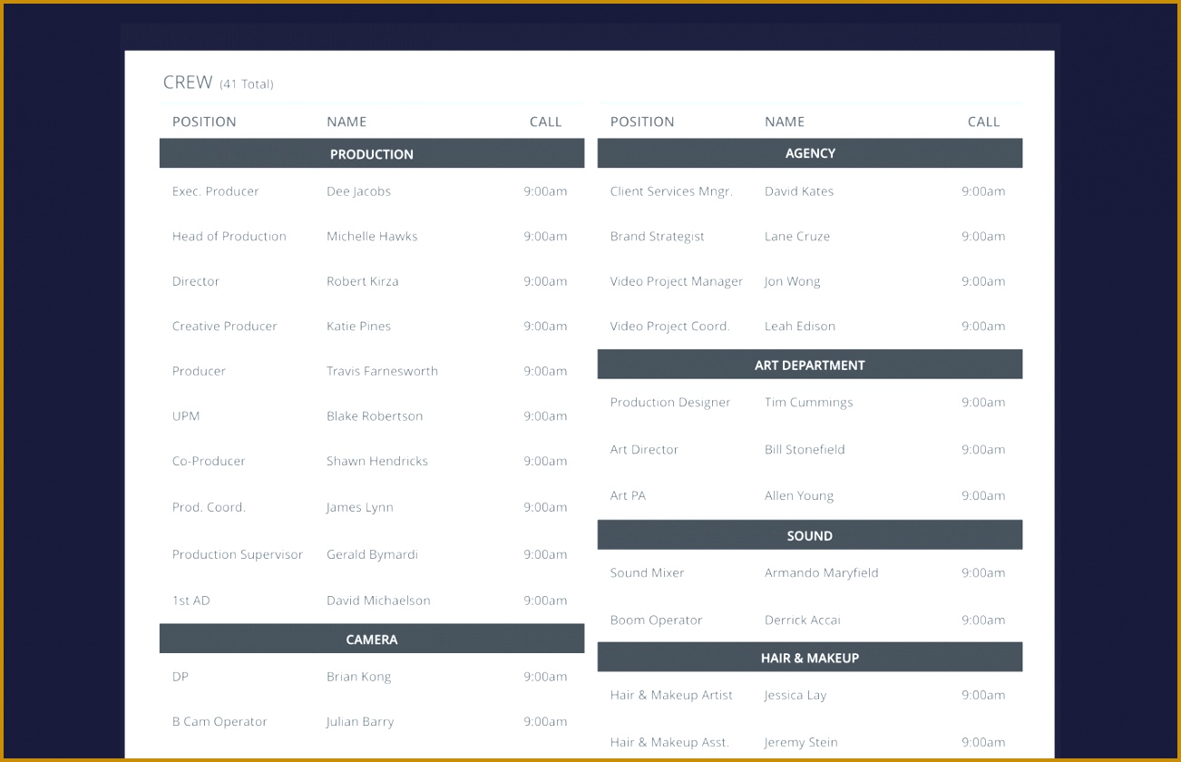 Create a Better Call Sheet with Free Call Sheet Template Crew List StudioBinder 8401302