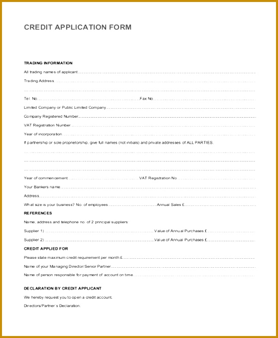 Vendor Credit Application Form 558678