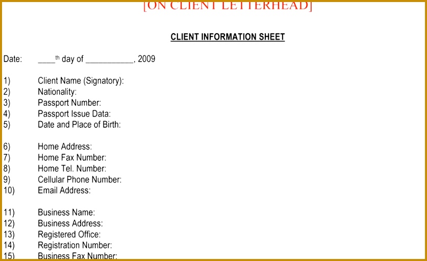 Client Information Sheet Sample 513837