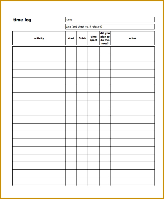 Time Log Template – 10 Free Word Excel Pdf Documents Download 558678