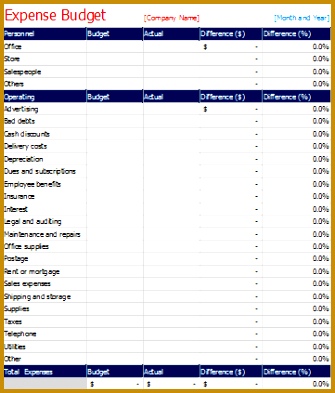 expense bud spreadsheet template for business 393335