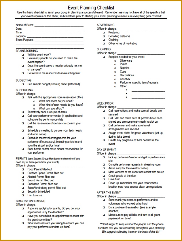 Event Checklist Template 12 Free Word Excel PDF Documents Download 837632