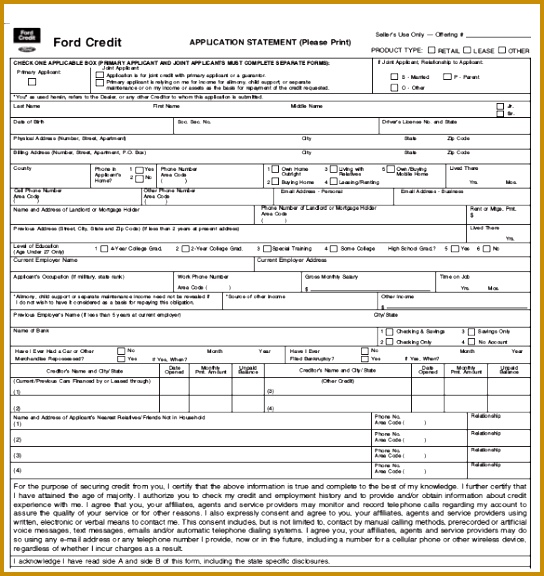Ford Credit Application Statement PDF Free Download 576544