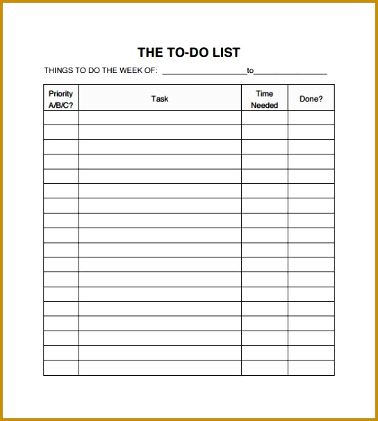 Sample To Do Checklist 544605