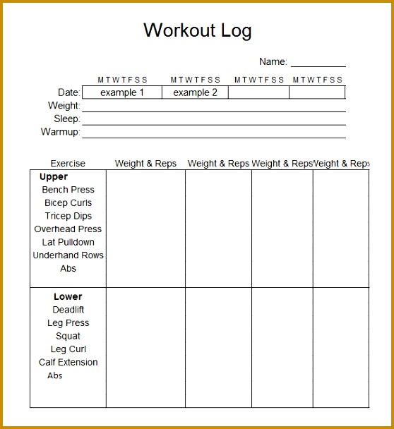 Workout Log Template Excel 558608