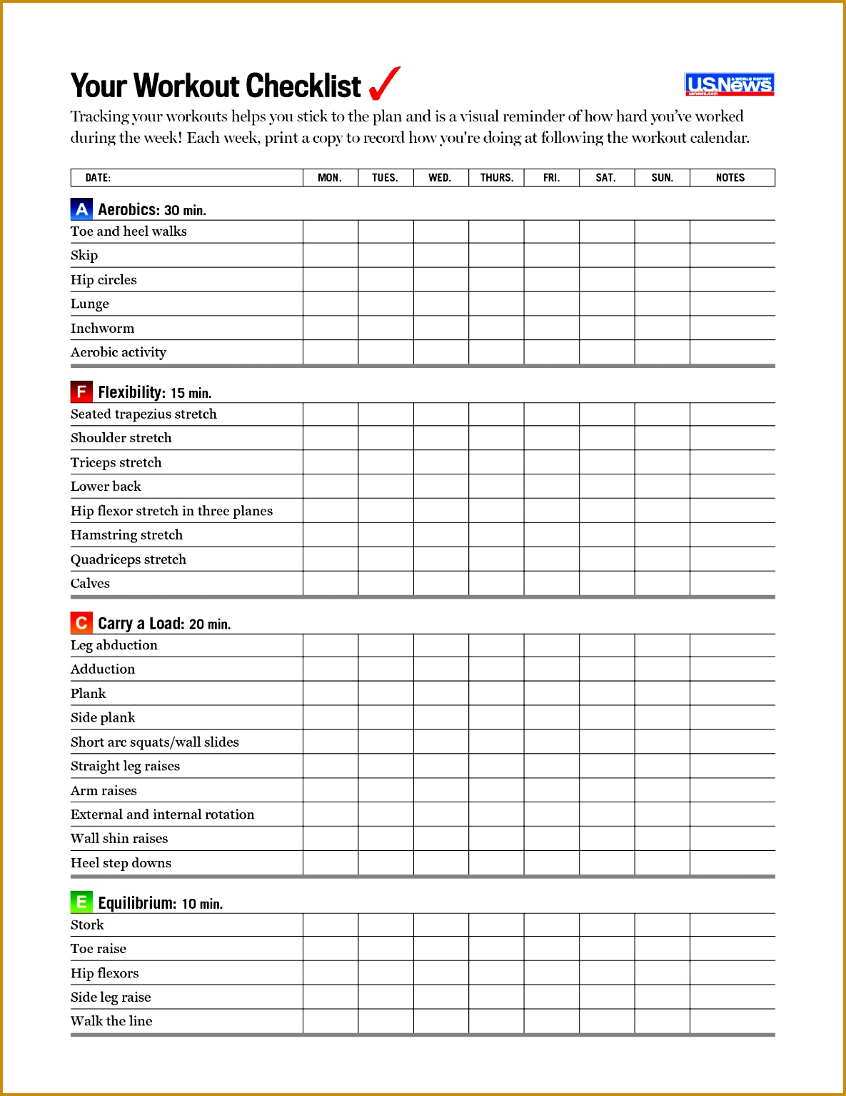 Picture Blank Workout Calendar Template Medium Size 15341185
