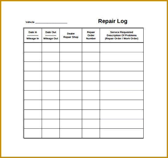 Automobile Repair Log Template 511544