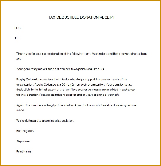 The tax deductible donation receipt sample in word can be issued to acknowledge donation subject to tax deduction The receipt has the legal details of the 560544