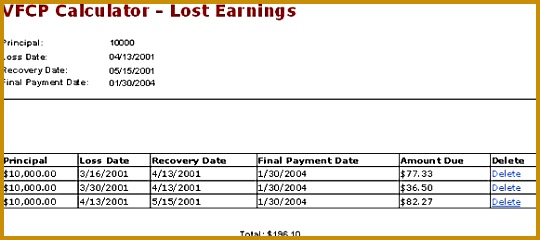 Voluntary Fiduciary Correction Program VFCP line Calculator bsXrj Results after the third set of data is entered into the line Calculator for Example 1 540240