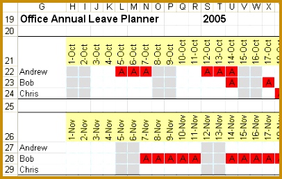 A report showing the holiday dates booked by office staff 258406