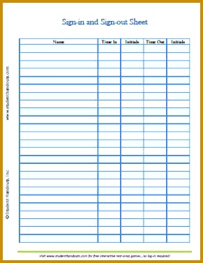 Blank Sign Out Sheet 377291