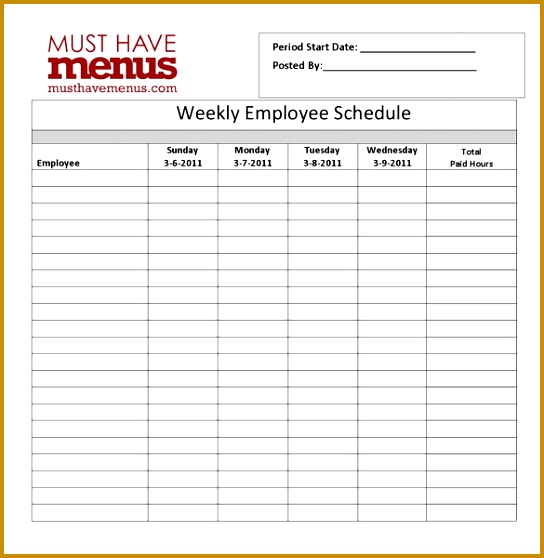 Restaurant Weekly Employee Schedule Form line 558544