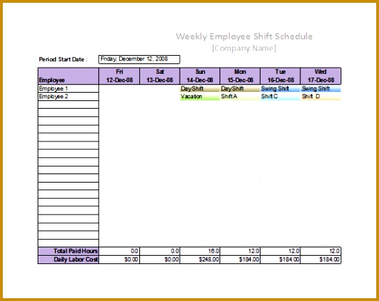 Weekly Staff Schedule Template Excel 432544