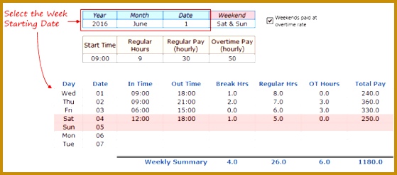 weekly timesheet template excel free Select starting date 559246