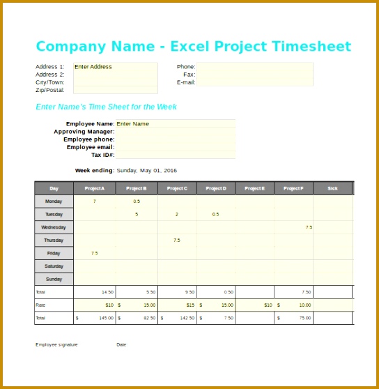 Project Timesheet Template Excel Format Download 558544