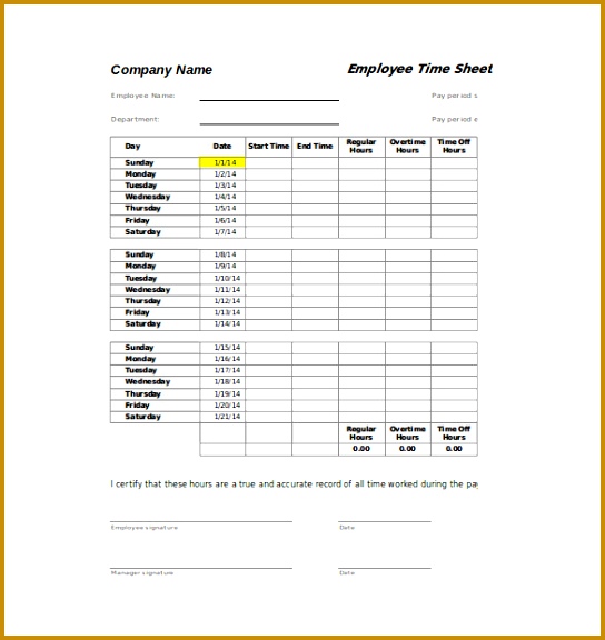 Employee Time Sheet Excel Format Free Download 576544