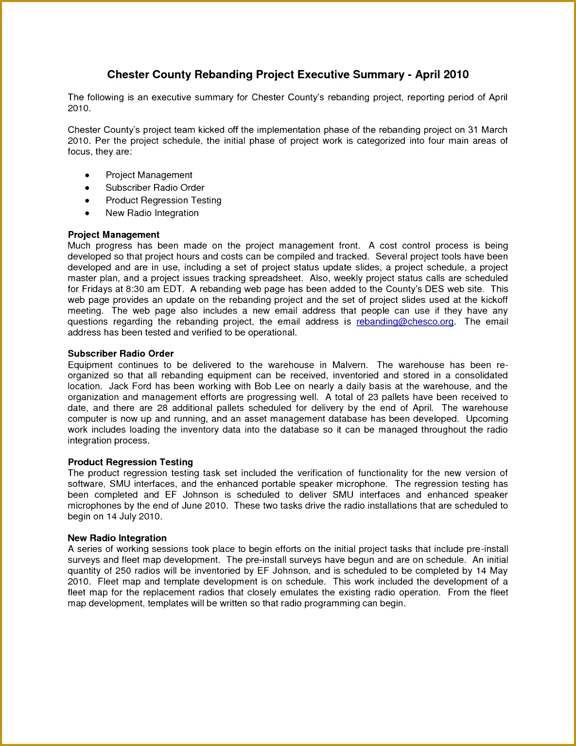 project management executive summary template 15341185