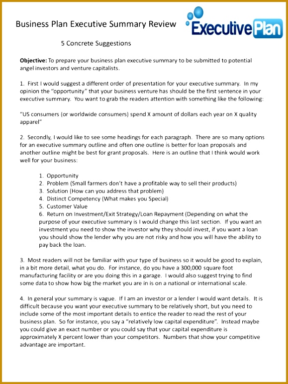 summary example executive summary business plan template business 772579