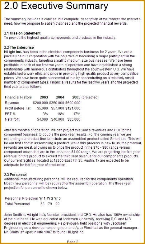 executive summary format free 783466