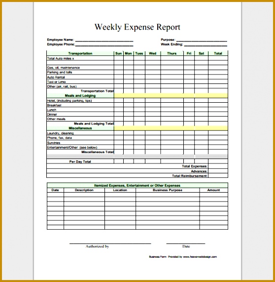 weekly expense report template 571558