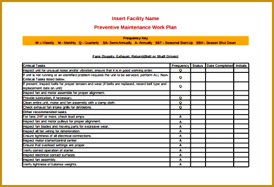 Facility Preventive Maintenance Schedule Template Printable PDF 372544