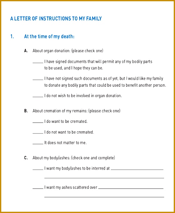 Letter of Instruction to My Family Template 678558
