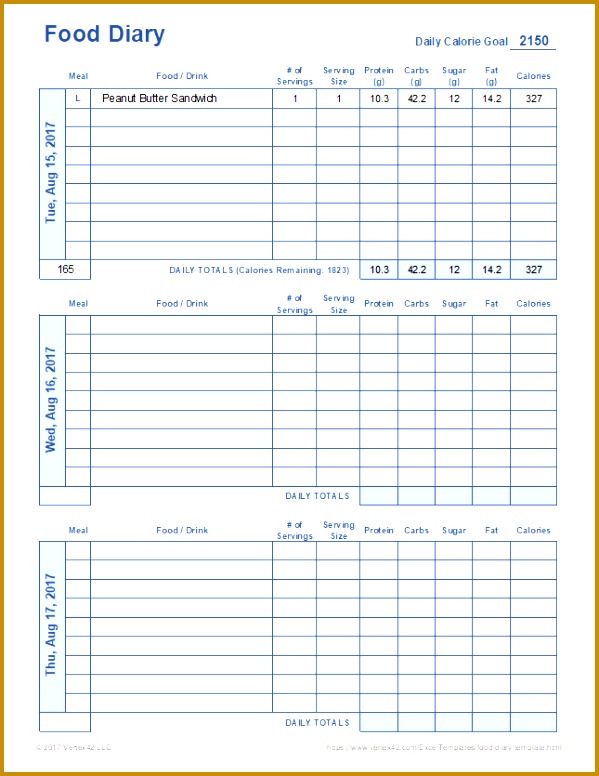 food diary template 776599