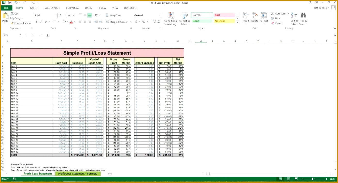 Balance Sheet Profit And Loss Statement Template Free Profit And Loss Template Simple Profit And Loss Form 7571395