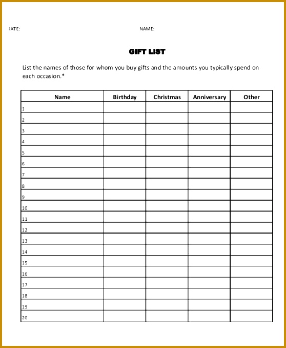 Best Birthday Gift List Template 558678