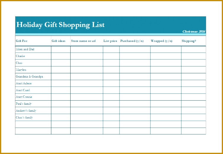 Holiday Gift Shopping List Fully Customizable Template 519752
