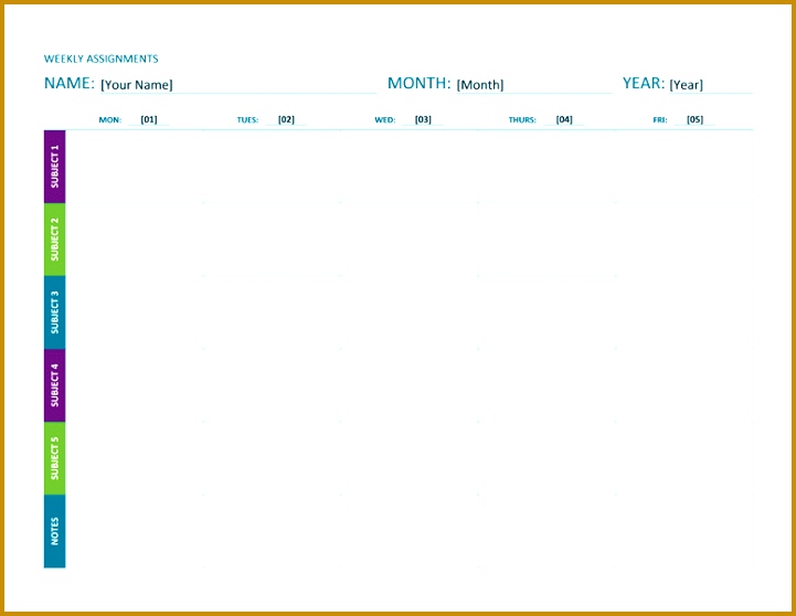 weekly assignment sheet color landscape office templates 558721