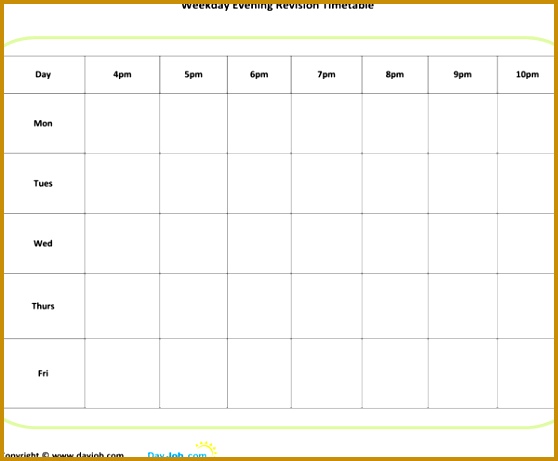 Free Printable Evening Revision Timetable Template for PDF 461558