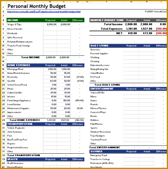 monthly spreadsheet 561558