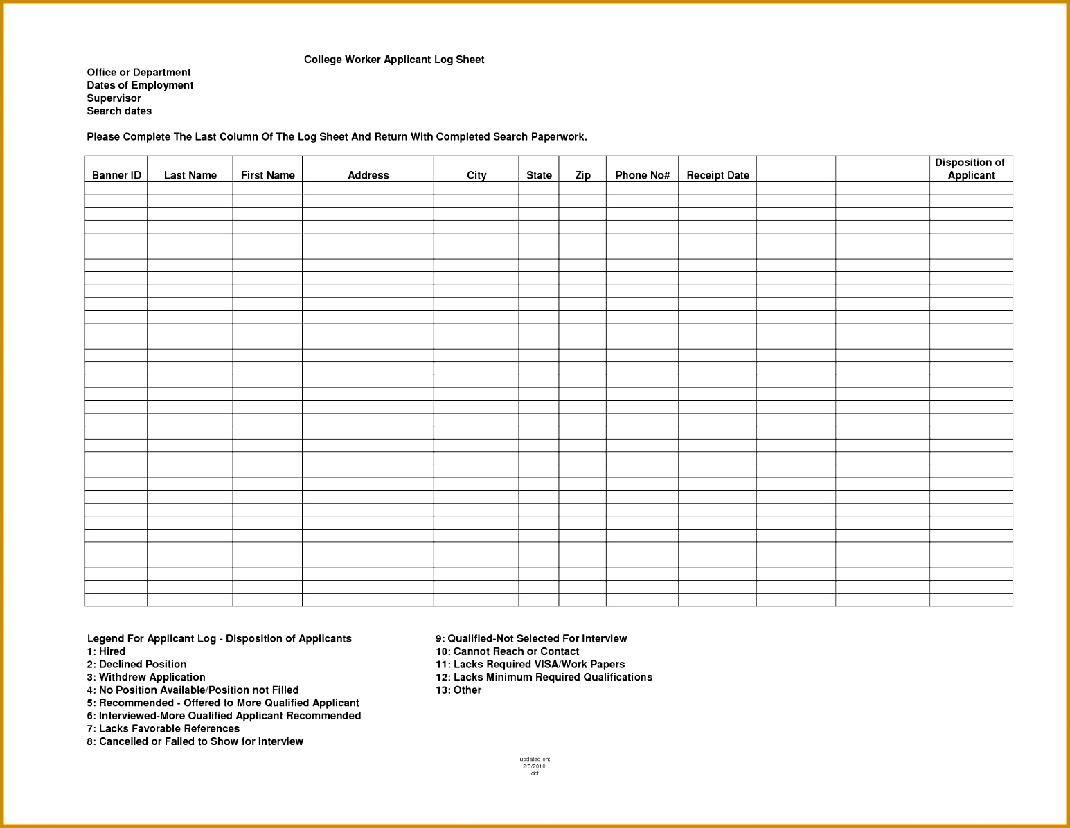Applicant Log Sheet Template Excel 11961545