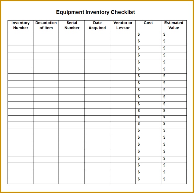 Blank Inventory Checklist Template in word 639643