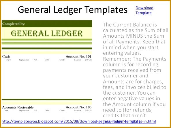 General Ledger Templates The Current Balance is calculated as the Sum of all Amounts MINUS the 593445
