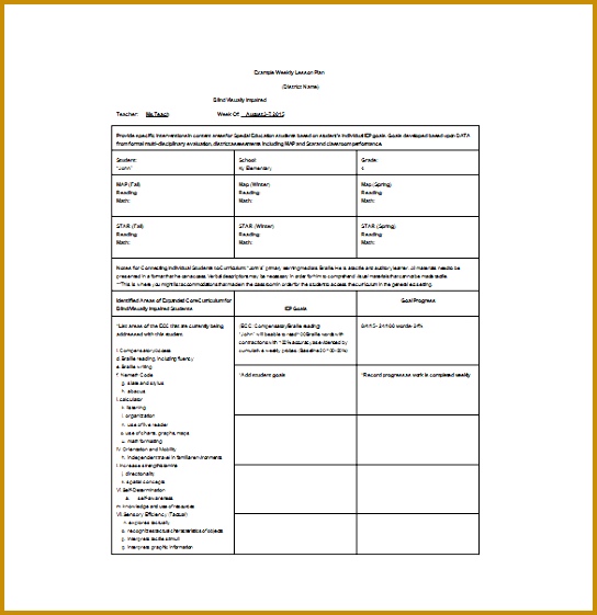 sample weekly lesson plan 561544