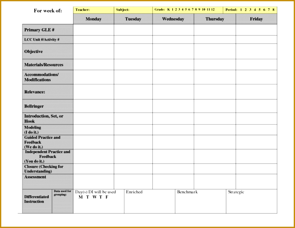 weekly lesson plan template word 735952