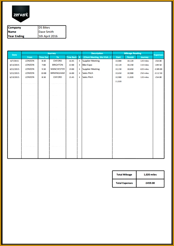 Free Mileage Log 854604