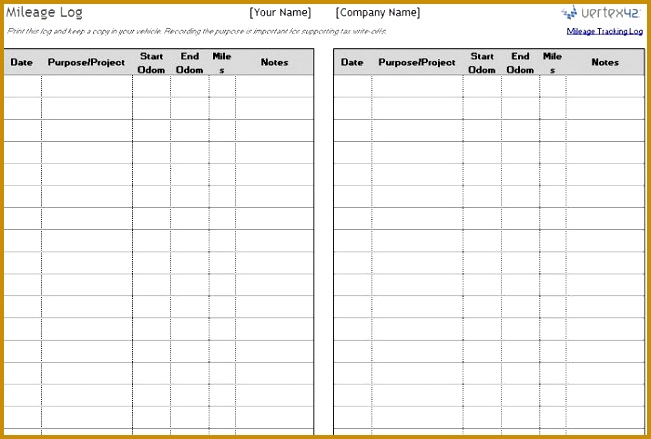 Printable Mileage Log Template 28 439651