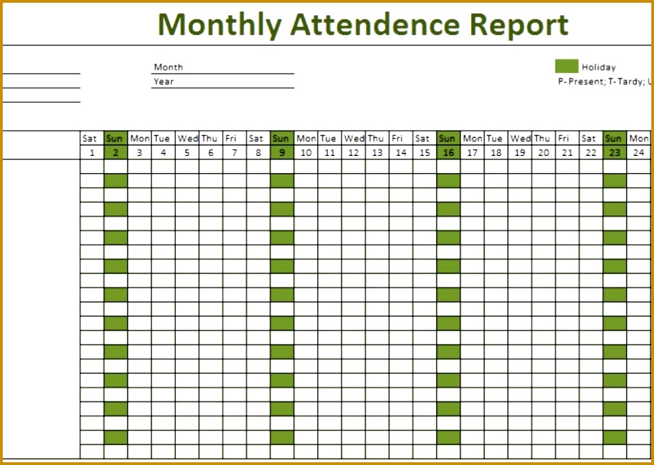 Attendance Sheet for Employees Excel 2017 674948