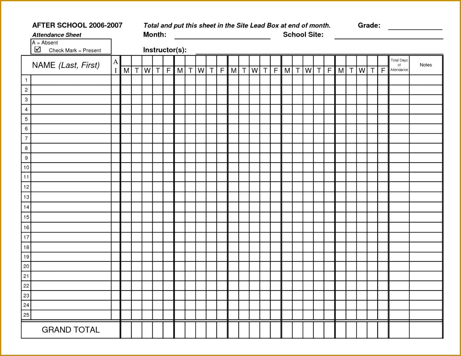 Classroom Attendance Sheets 11851534