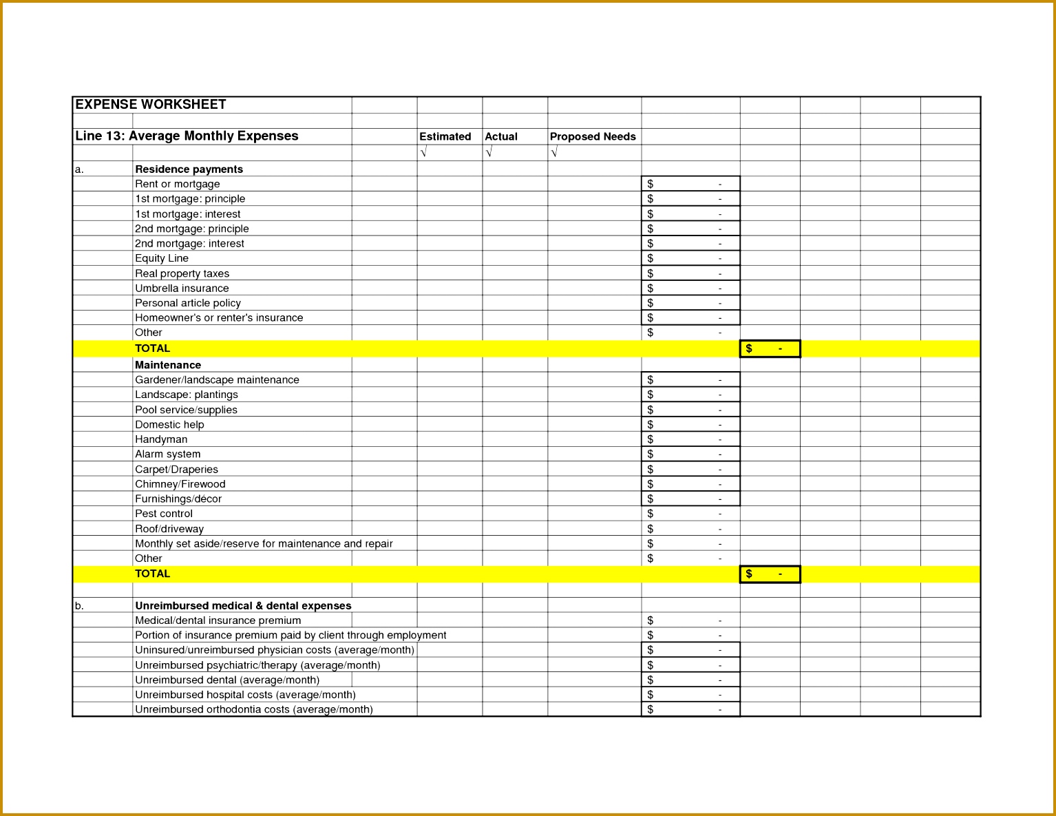 monthly expense worksheet 15341185