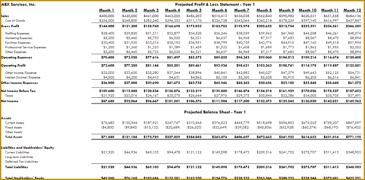 financial projections template 5781170