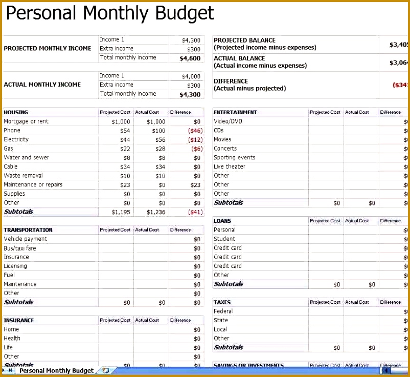 Personal Monthly Financial Planner Template 8469 802736