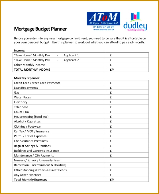 Monthly Mortgage Bud Planner Template 678558