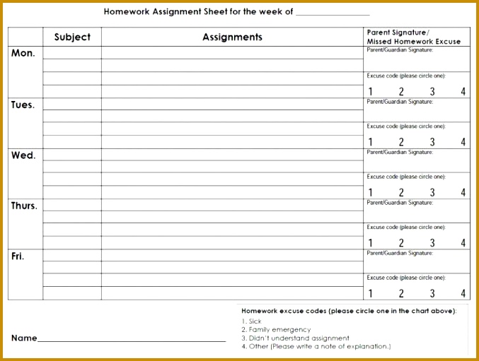 Printable Homework Calendar 511677