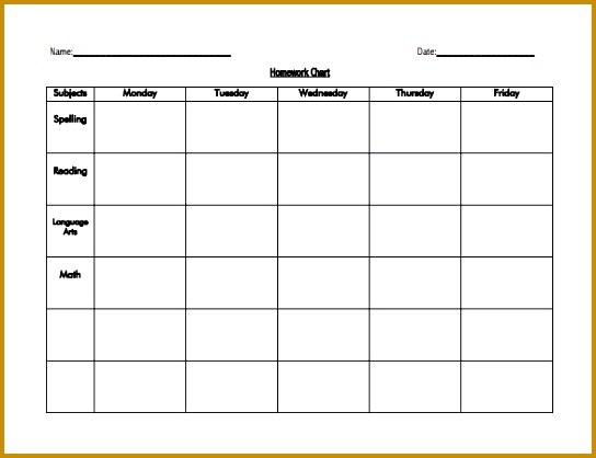 Editable Homework Schedule Template for Kids PDF 418544