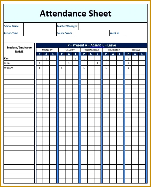 5 Monthly School Attendance Sheet Template Fabtemplatez