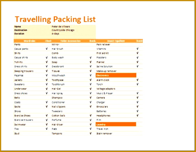 packing list template 520672